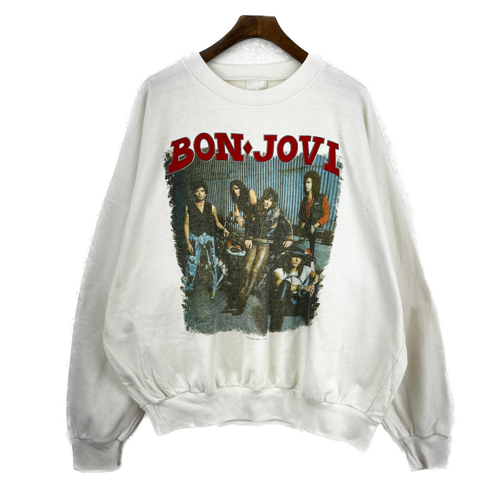 VTG Bon Jovi Kiss-Em Where It Stinks 2-Sided Sweatshirt Gray Men's Size XXL