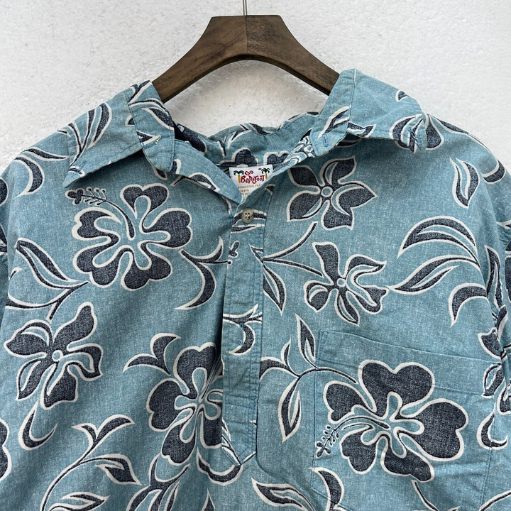 Vintage Blue Pullover Hawaii Shirt Floral All Over Print Size XL