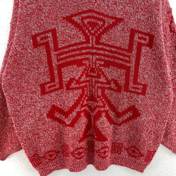 Vintage Tribal Print Red Collared Knit Sweater Size L