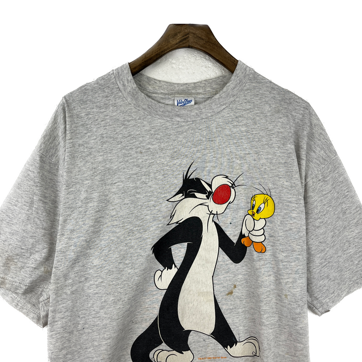 Vintage Looney Tunes Sylvester The Cat And Tweety Bird Gray T-shirt Size XL