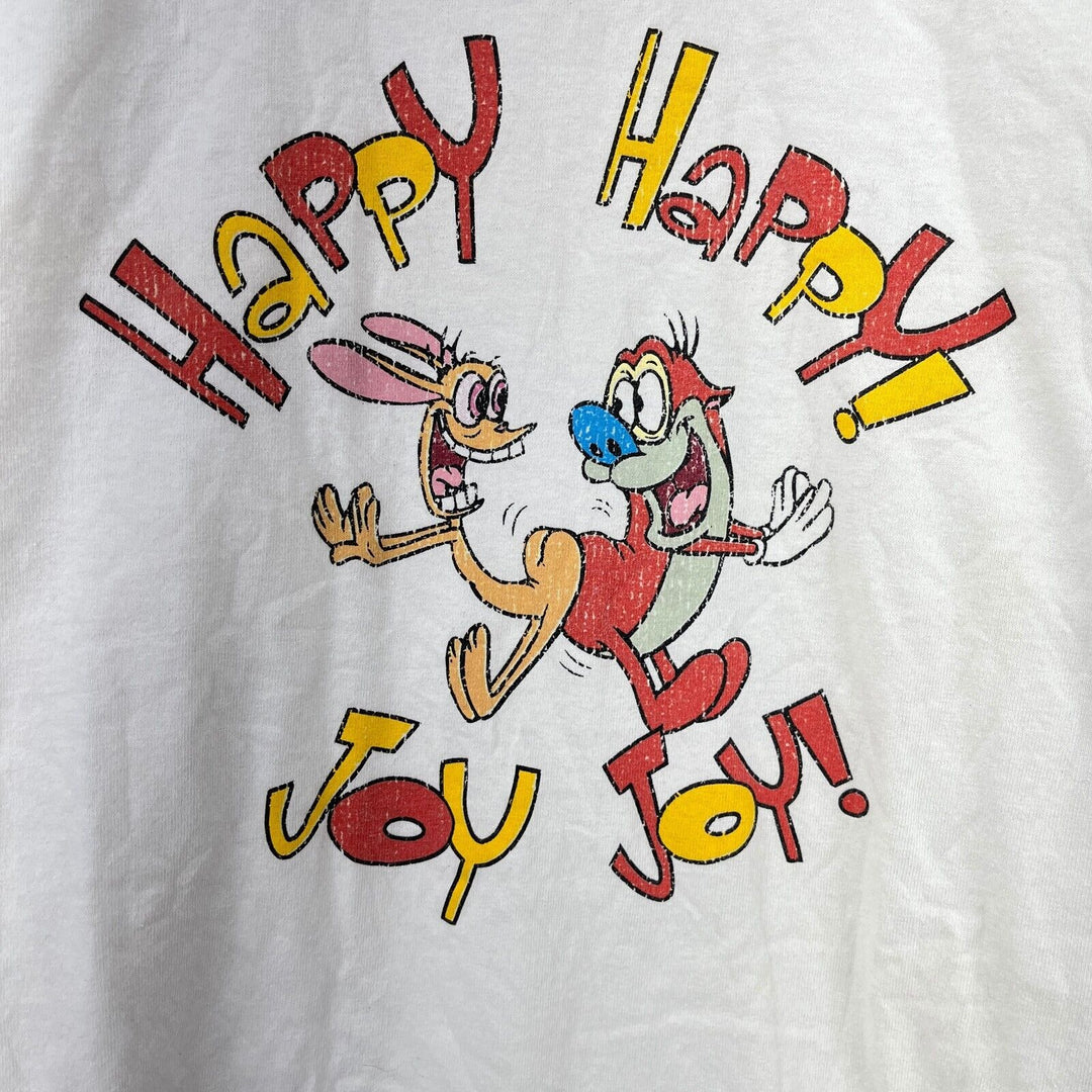 Vintage The Ren & Stempy Show Happy Happy Joy Joy Song White Ringer T-Shirt Sz M