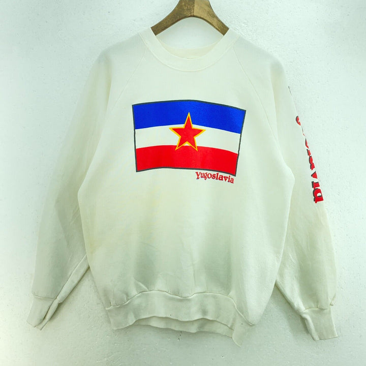 Yugoslavia Flag White Vintage Sweatshirt Size L Crewneck Women's