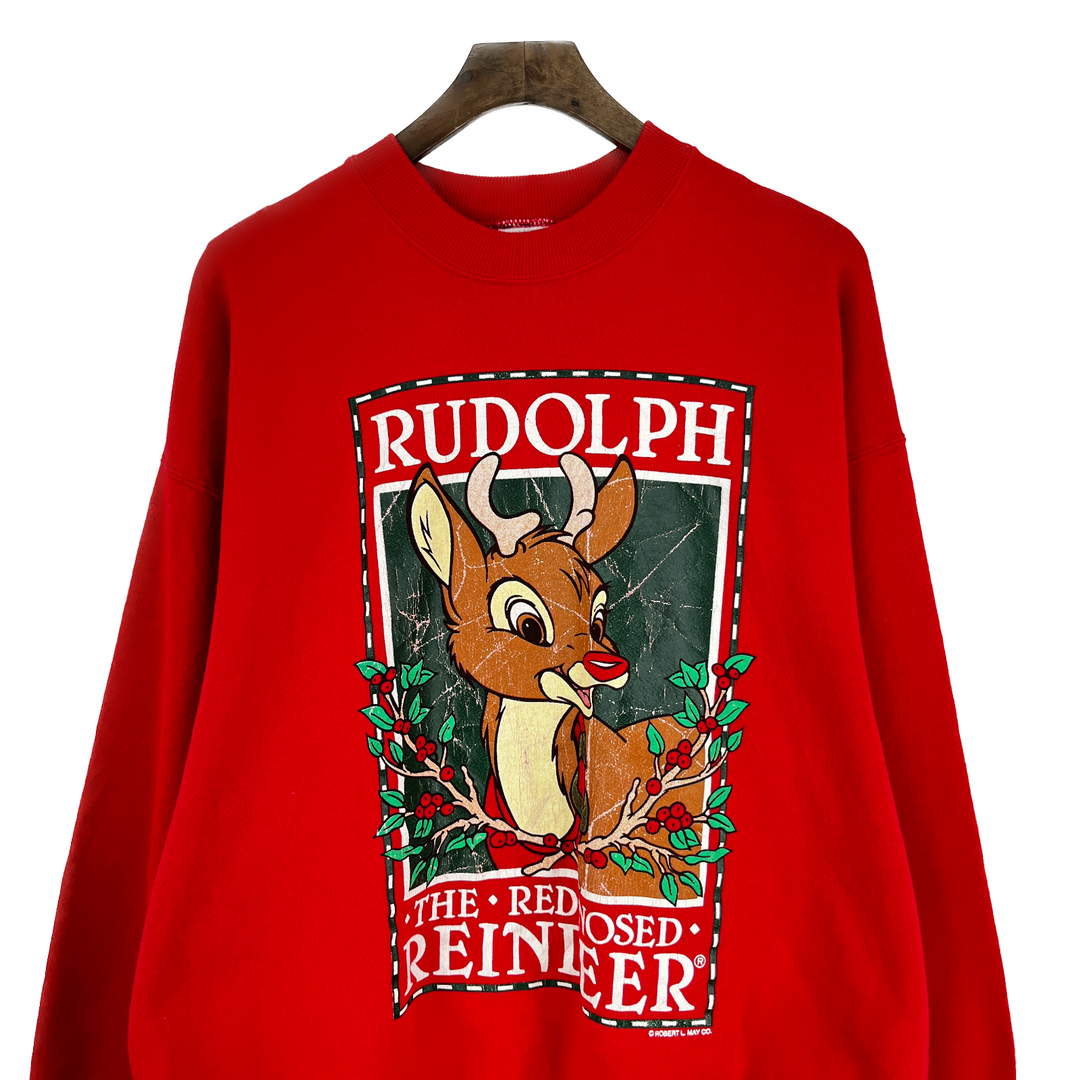 Vintage 90s Hanes Rudolph The Red Nosed Reindeer Sweatshirt Red Size XL