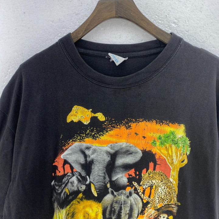 Vintage South Africa Wildlife Nature Black T-shirt Size XL