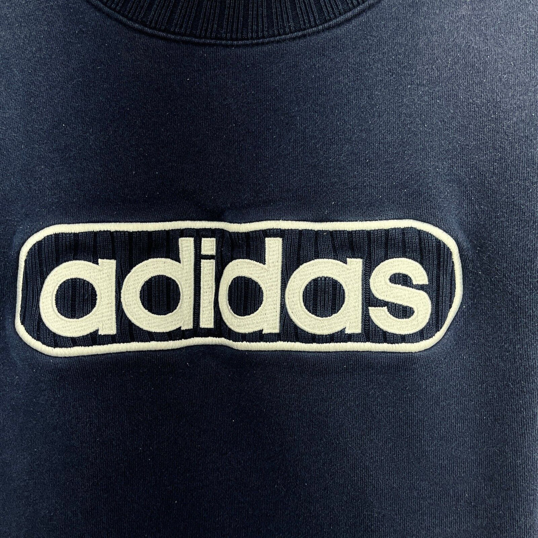 Vintage Adidas Spell Out Navy Blue Sweatshirt Size S Crew Neck