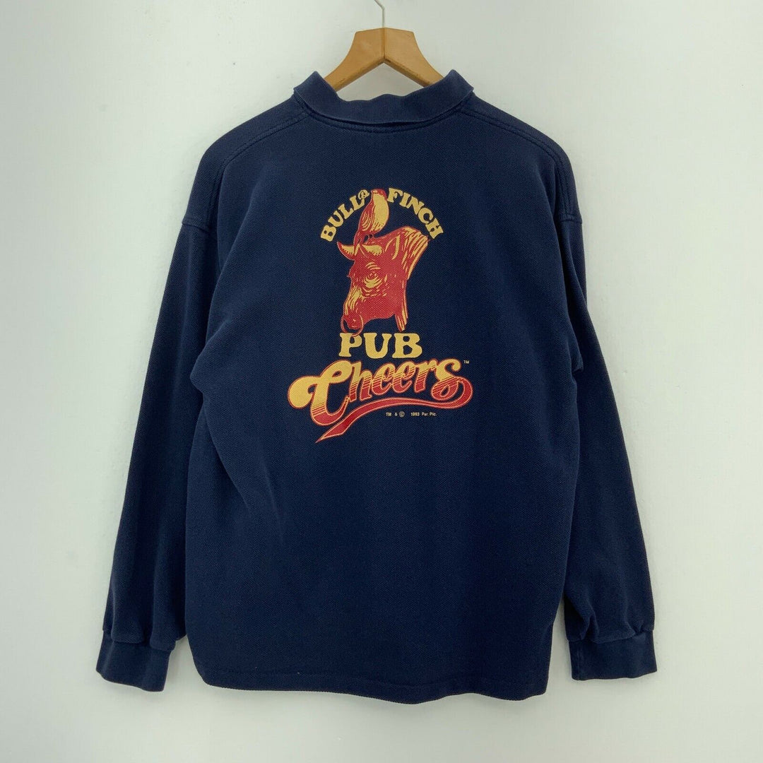Bull Finch Pub Cheers 1993 Blue Polo Mesh Cotton Sweatshirt Size L