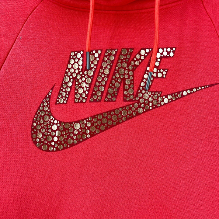 Nike Swoosh Gold Logo Raglan Sleeve Pink Hoodie Size M