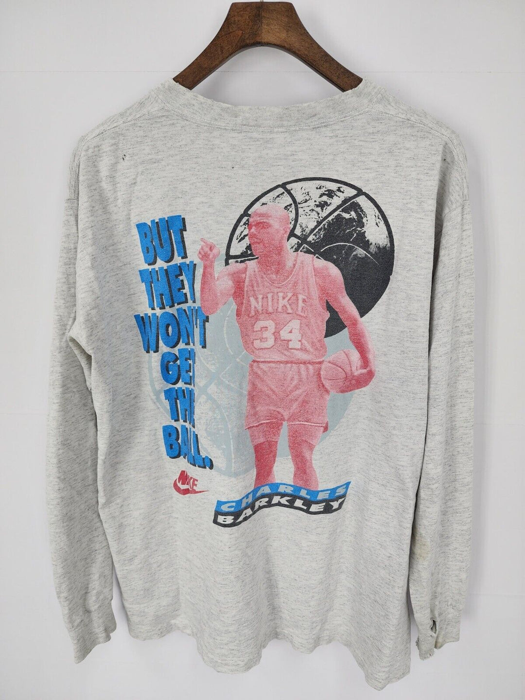 VTG 90s Nike Charles Barkley Inherit Earth Won't Get Ball Graphic L/S Shirt XL