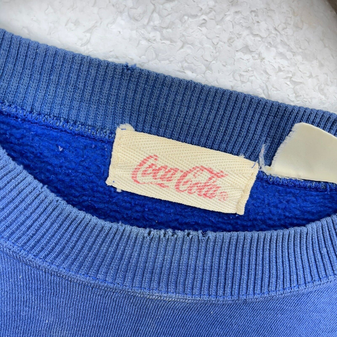 Vintage Coca Cola Logo Blue Tricolor 90s Crew Neck Sweatshirt Size L