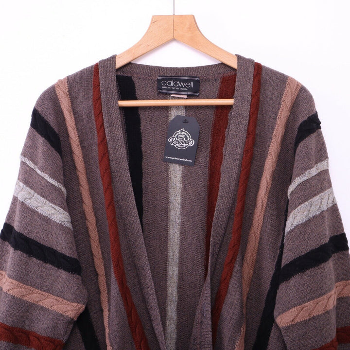 Vintage Wool Open Cardigan Stripe Size Small Gray Cable Knit