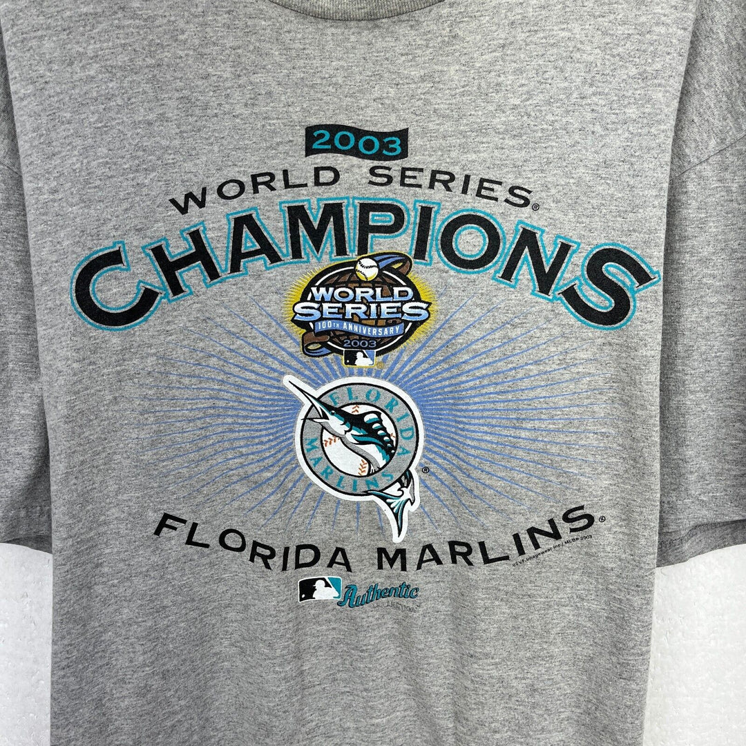 Vintage World Series Florida Marlins MLB 2003 Champions Gray T-shirt Size XL