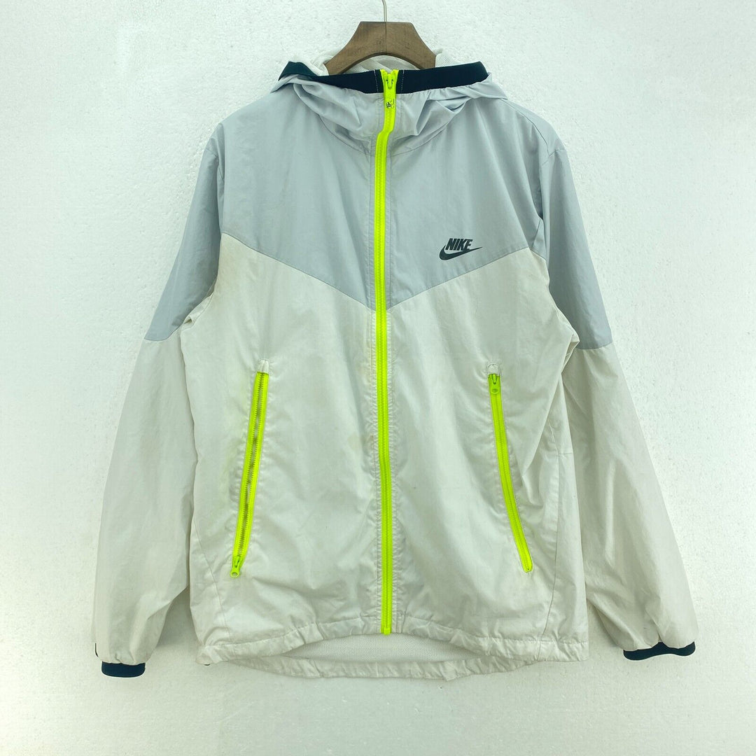 Vintage Nike Neon Full Zip White Track Jacket Size S Hooded Lightweight