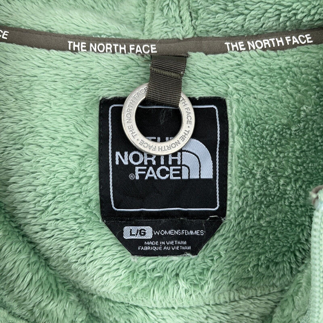 Vintage The North Face Logo Green Fleece Hooded Jacket Size L Women's
