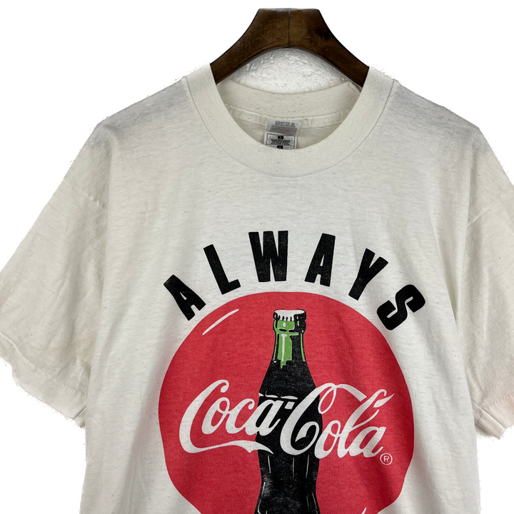Vintage Coca Cola Always Graphic Print White T-shirt Size L Single Stitch