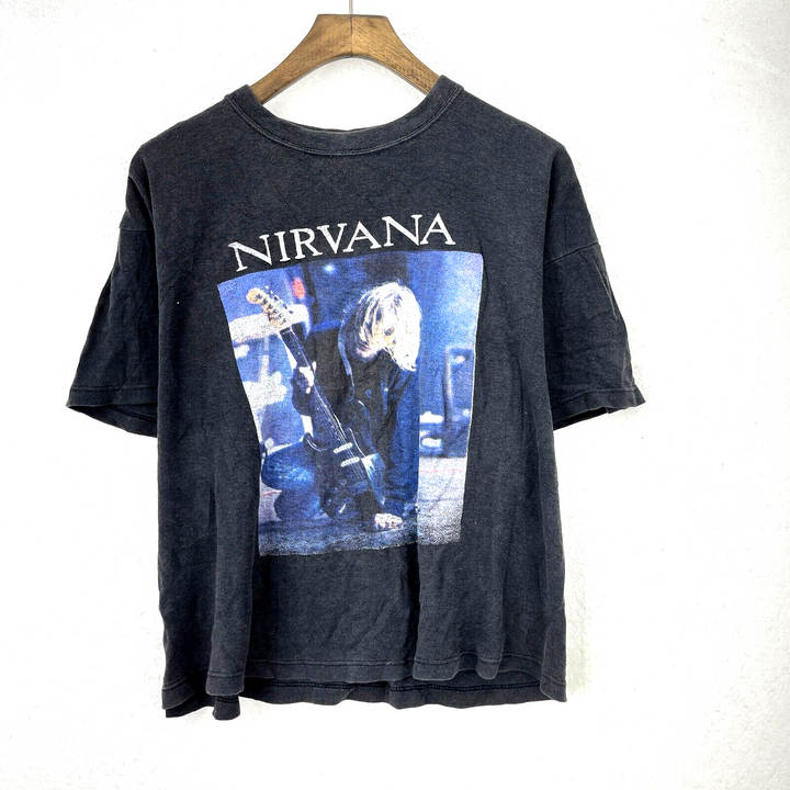 Vintage Nirvana Kurt Cobain Memorial Black T-Shirt L Bootleg Double Sided