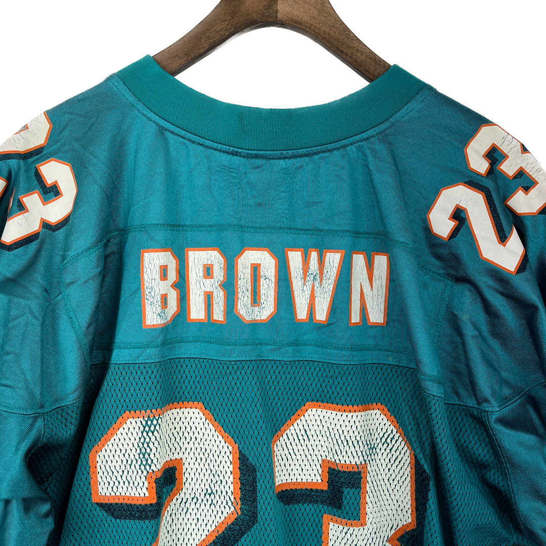 Vintage Reebok Miami Dolphins NFL Brown #23 Green Jersey Size XL