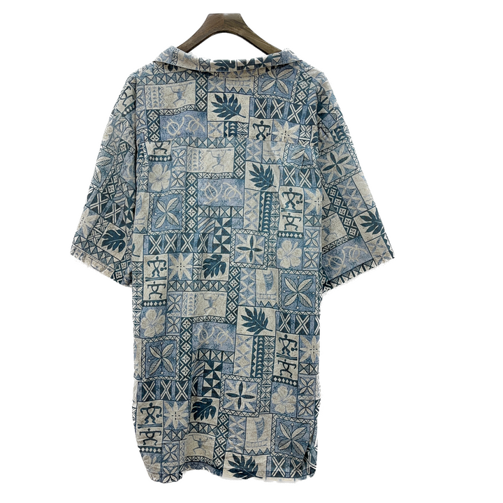 Vintage All Over Print Geometric Button Up Blue Shirt Size XL