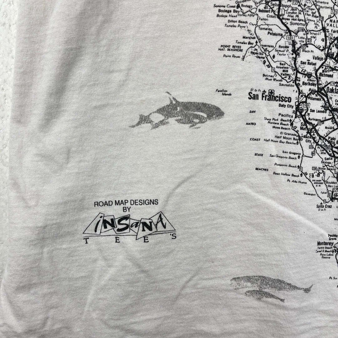 Vintage California Map All Over Print White T-shirt Size XL Single Stitch