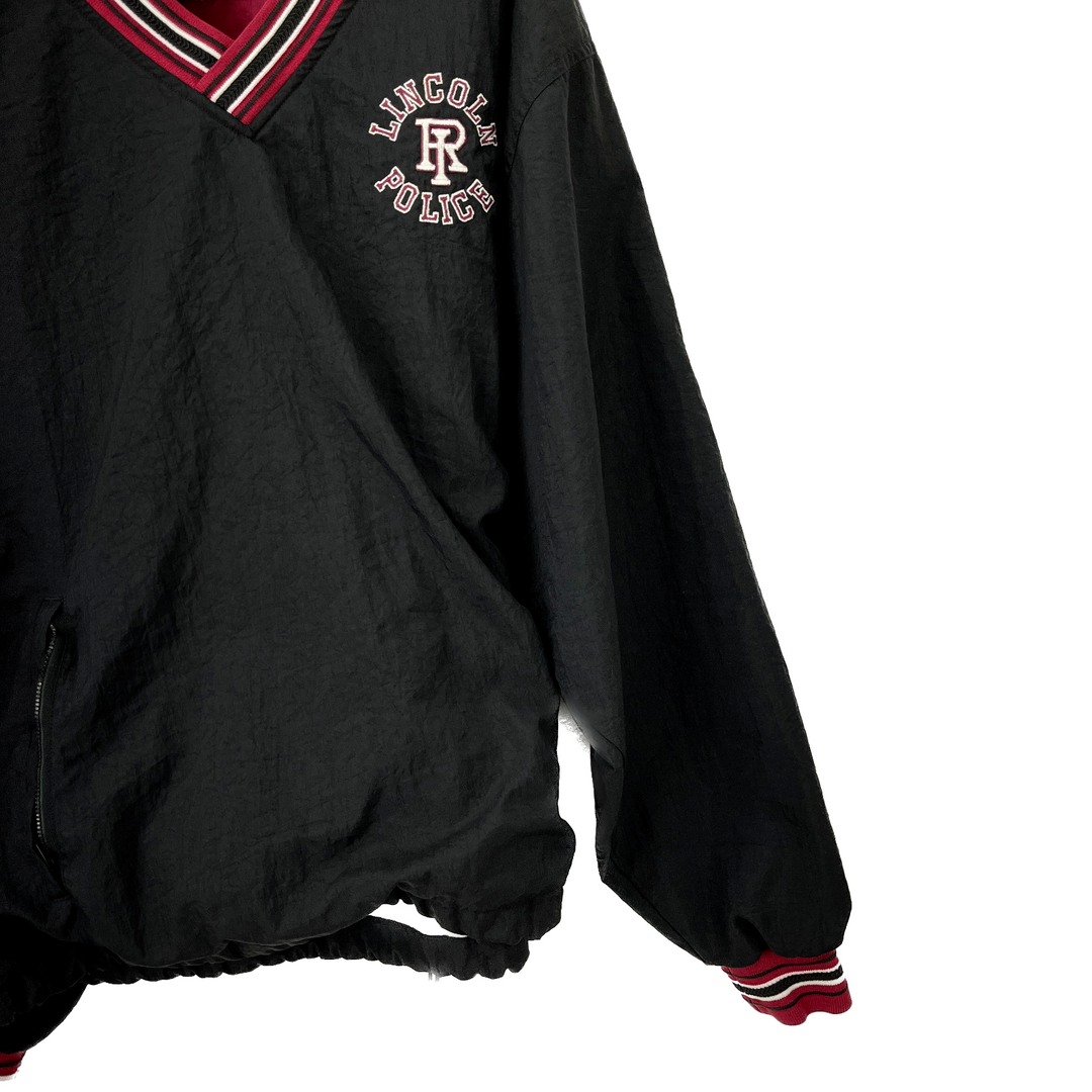 Vintage Champion V-Neck Pullover Lined Windbreaker Jacket Black Size L