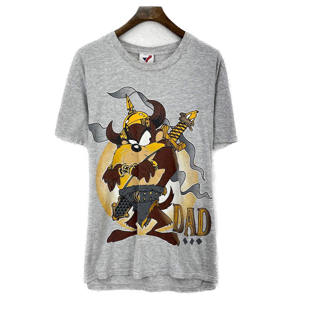 Vintage Looney Tunes Tasmanian Devil Viking Dad Graphic Print Gray T-shirt L