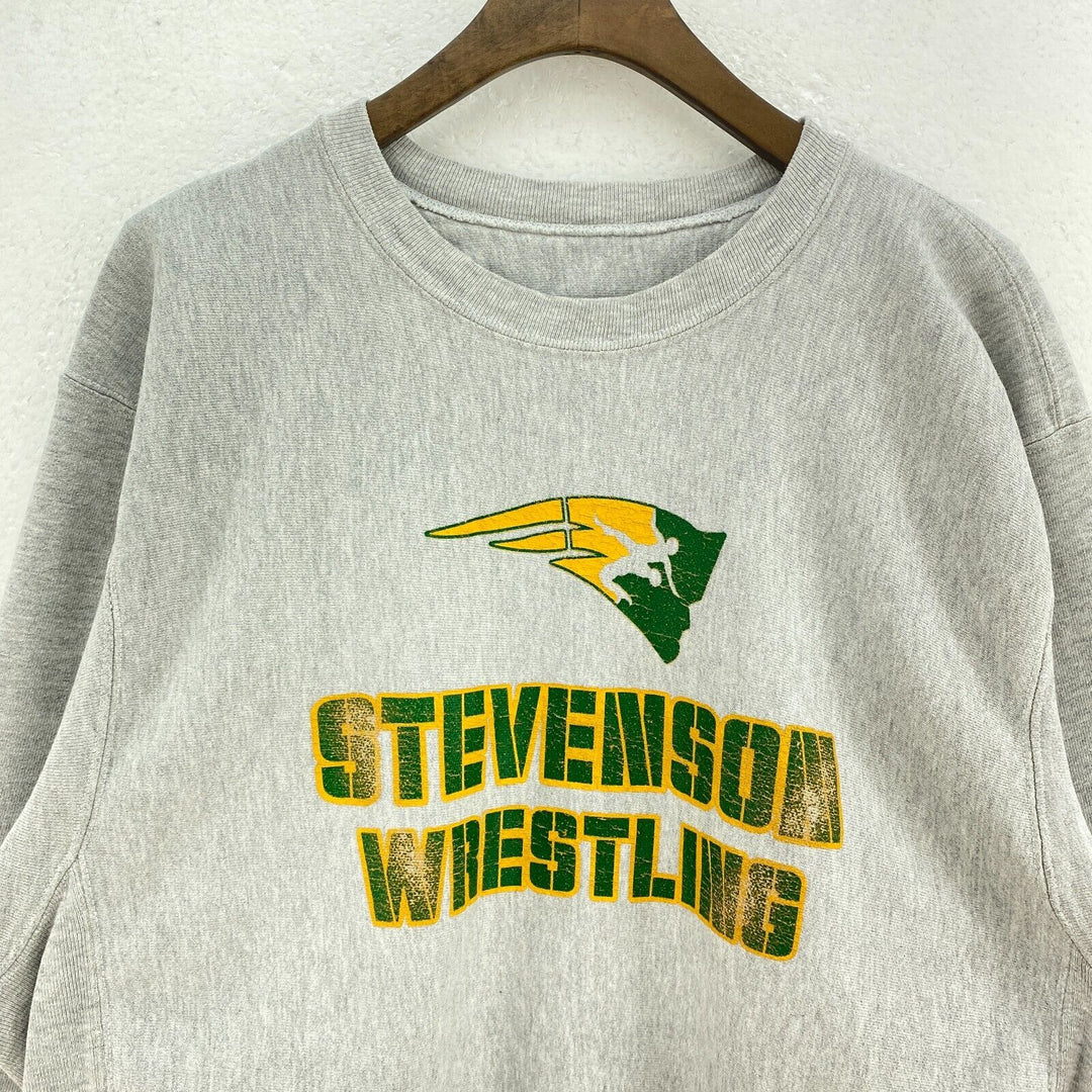 Vintage Champion Stevenson Wrestling Collegiate Gray Sweater Size Large