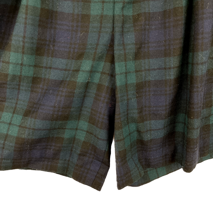 Vintage Checked Pleated Blue Wool College Shorts Size 16 Women's