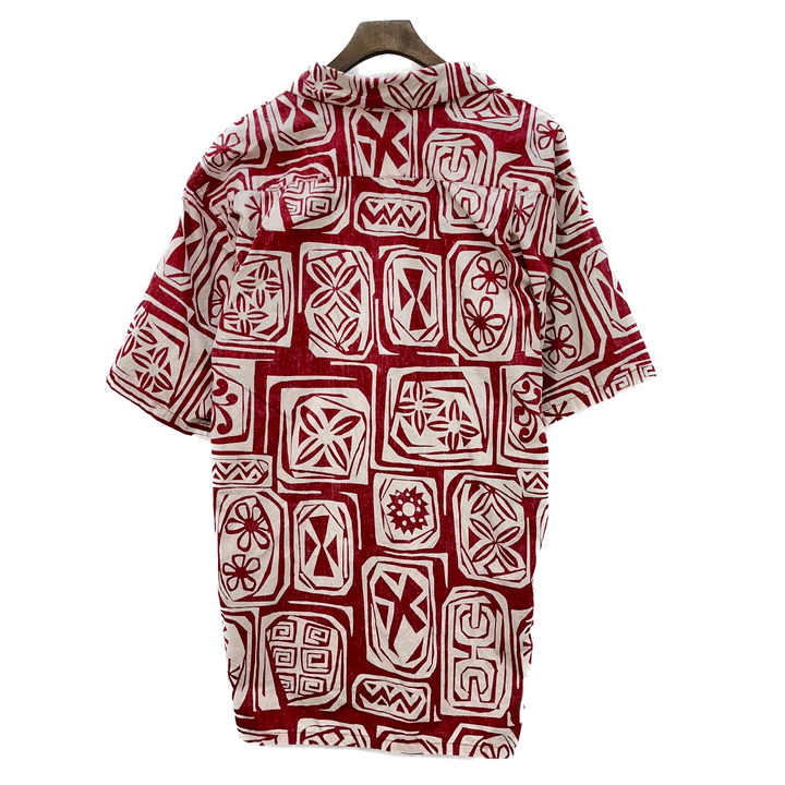 Vintage Button Up Single Pocket Hawaiian Aloha Floral Print Red Shirt Size L