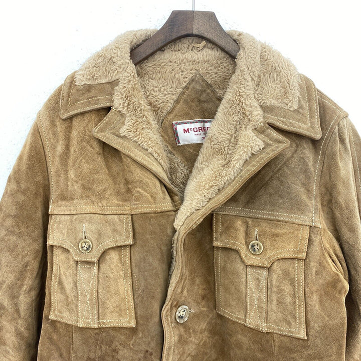 Vintage Suede Button Up Brown Coat Jacket Size 38 Fleece Lined