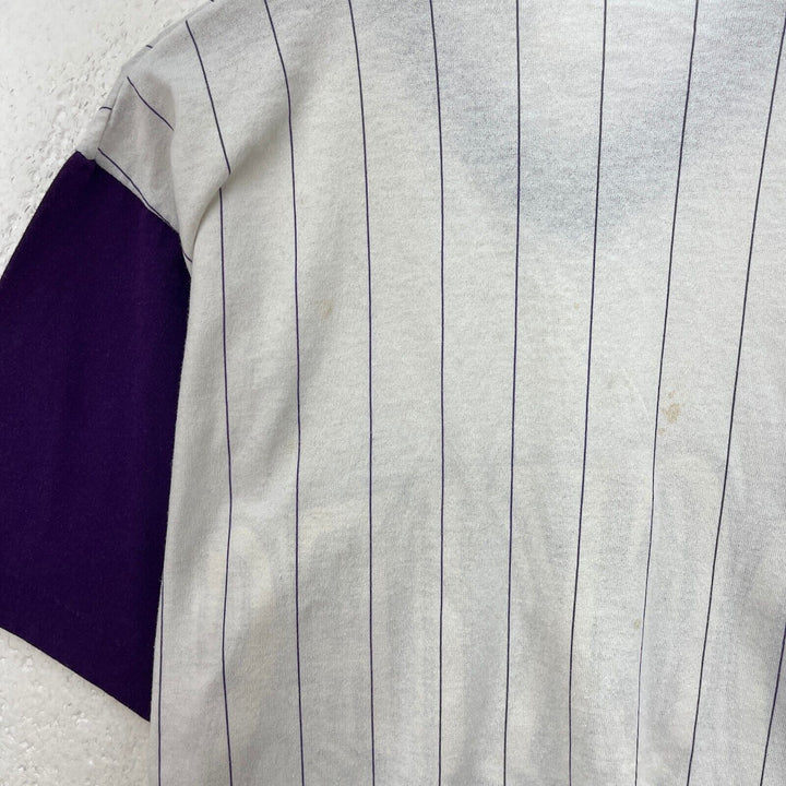 Vintage Logo 7 Colorado Rockies 1994 MLB Striped White Purple T-shirt Size M
