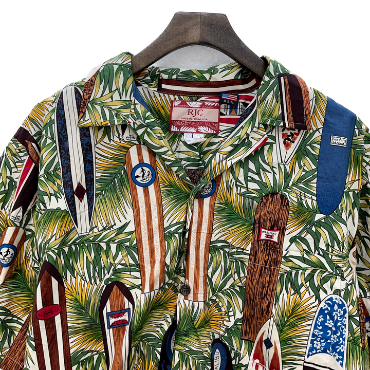 Vintage Surfing Waikiki Button Up Green Shirt Size L Single Pocket